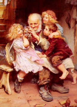 子供 Painting - 祖父のお気に入り 牧歌的な子供たち アーサー・ジョン・エルスリー 印象派